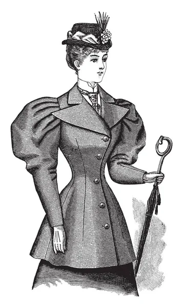 Lady Single Breasted Coat Late 19Th Century Design Vintage Line — стоковый вектор