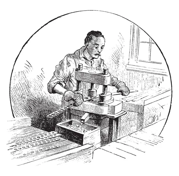 Tento Obrázek Představuje Řezací Stroj Který Používá Výrobě Mincí Vintage — Stockový vektor