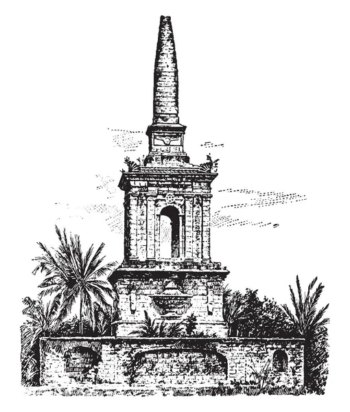 Túmulo Magalhães Conhecido Como Santuário Magalhães Desenho Linha Vintage Gravura —  Vetores de Stock
