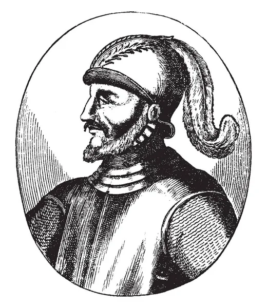 Gonzalo Sandoval 1497 1528 Spanish Conquistador Vintage Line Drawing Engraving — Stock Vector