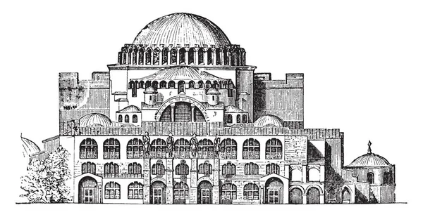 Exteriér Hagia Sophia Bazilik Produkce Obrysy Nádherné Impozantní Vintage Kreslení — Stockový vektor