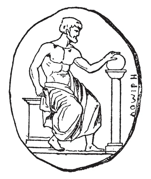 피타고라스 그리스의 철학자 수학자 그리고 Pythagoreanism 빈티지 그림의 Putative 설립자 — 스톡 벡터