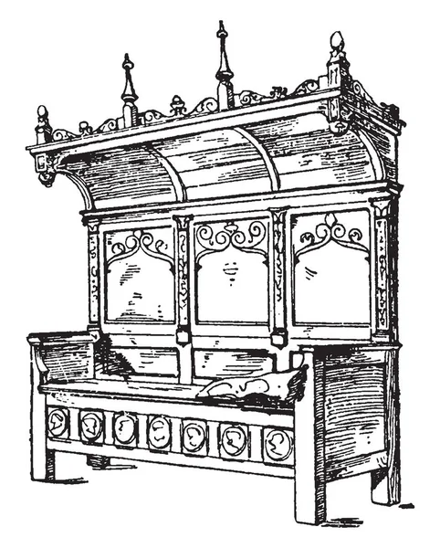 Renaissance Bench Gemaakt Van Hout Heeft Hoge Rug Met Houtsnijwerk — Stockvector