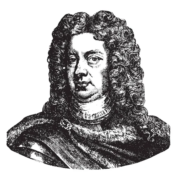 丘吉尔 马尔伯勒公爵 1650 1722 他是一个英国士兵和政治家 和马尔伯勒公爵 复古线条绘画或雕刻插图 — 图库矢量图片