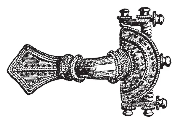 胸针有金腓骨工作 复古线条画或雕刻插图 — 图库矢量图片