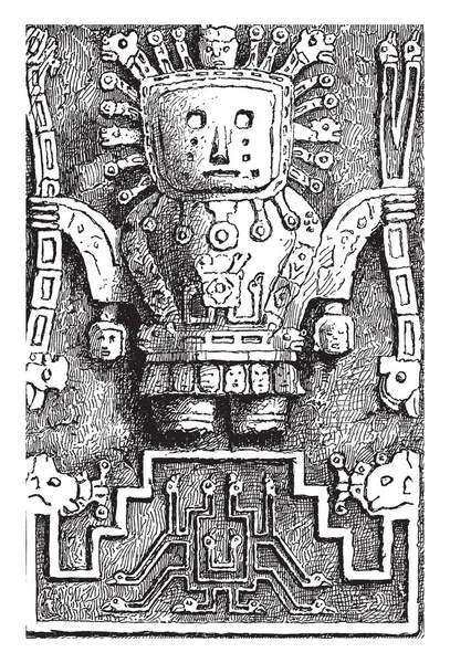 Tiahuanacu 图像显示 Tiahuanacu 复古线条绘制或雕刻插图 — 图库矢量图片