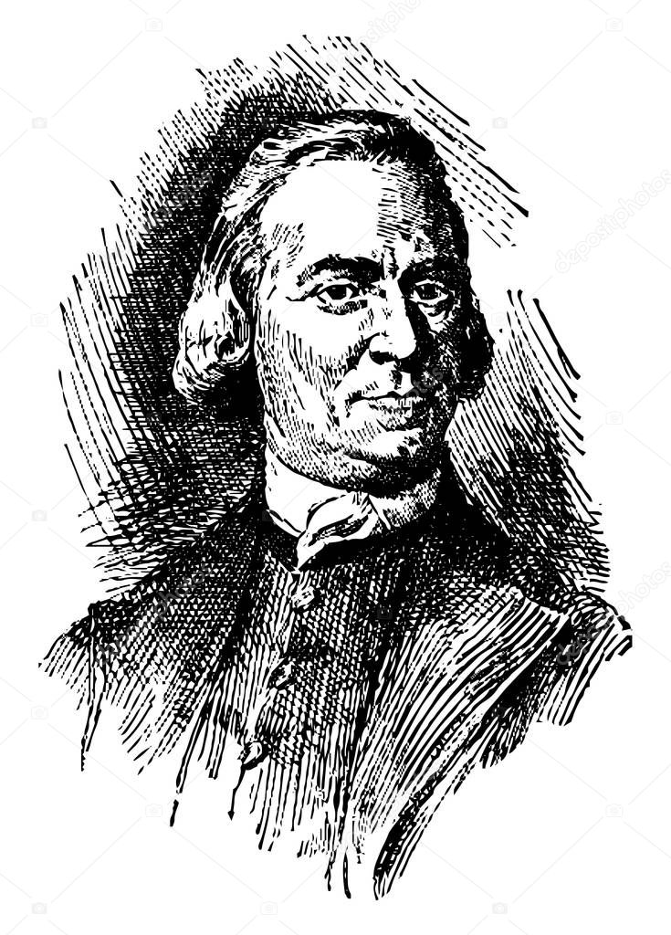 Samuel Adams, 1722-1803, he was one of the founding fathers of the United States, he was an American statesman and political philosopher, vintage line drawing or engraving illustration