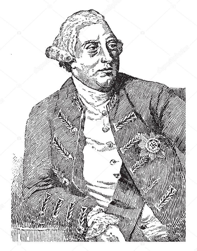 George III, 1738-1820, he was the king of Great Britain and Ireland from 1760  until their union in 1801, he continued his reign over the two countries till 1820, and Elector of Hanover, vintage line drawing or engraving illustration