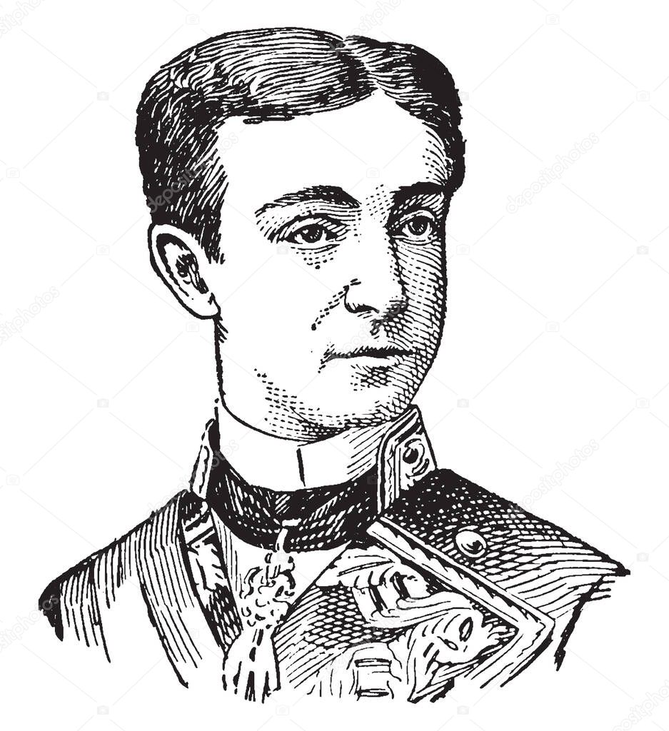 Alfonso XII, 1857-1885, he was the king of Spain from 1874 to 1885, vintage line drawing or engraving illustration