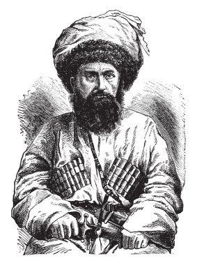Shamyl, 1797-1871, o Kuzey Kafkasya, vintage çizgi çizme veya oyma illüstrasyon Müslümanların bir Avar siyasi ve dini lideri oydu