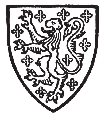 La Warr Gules crusily gümüş gümüş aslan, vintage çizgi çizme veya oyma illüstrasyon.