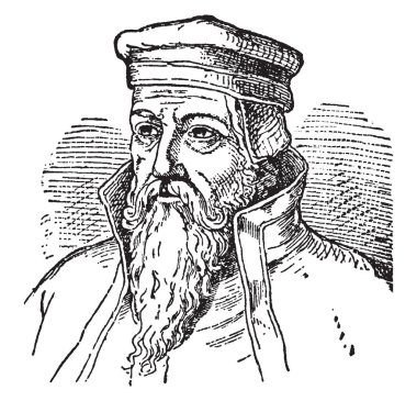 Joachim Camerarius Alman klasik bilim adamı, vintage çizgi çizme veya oyma illüstrasyon.