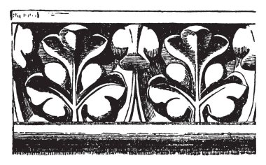 Notre Dame, Paris, çıkıntı, yatay kalıplama, bir iç duvarın, vintage çizgi çizme veya illüstrasyon oyma dekoratif korniş kalıplama.