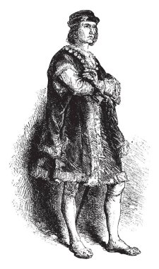 Charles VIII, 1470-1498, o bir hükümdar Valois hanedanı ve 1498 1483 Fransa Kral, vintage çizgi çizme veya oyma illüstrasyon yapıldı.