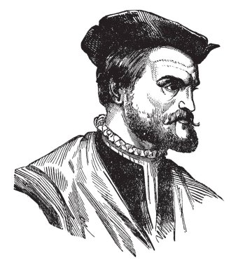 Jacques Cartier Discoverer Kanada, 1491-1557, o bir denizci ve Kanada Fransa, vintage çizgi çizme veya oyma illüstrasyon için şimdi ne olduğunu iddia eden Breton kâşiftir