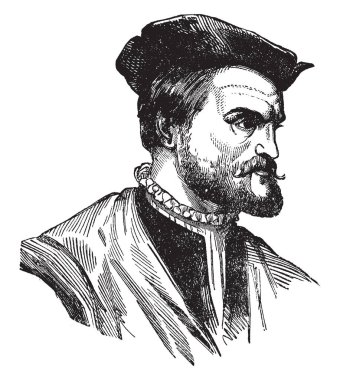 Jacques Cartier Discoverer of Canada, 1491-1557, he was a mariner and Breton explorer who claimed what is now Canada for France, vintage line drawing or engraving illustration clipart