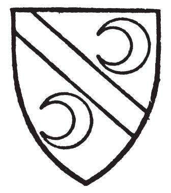 Gobioun bir viraj iki ağda moons, vintage çizgi çizme veya oyma illüstrasyon arasında geçişli.