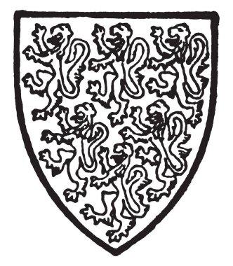 Kent Leyburne masmavi altı aslanlar gümüş, vintage çizgi çizme veya oyma illüstrasyon delik.