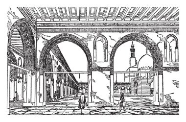 Bu Cairo şehrin en eski Camisi ve görünümünü içinde. Bu büyük bir giriş ve de vintage çizgi çizme veya oyma illüstrasyon kuleleri.