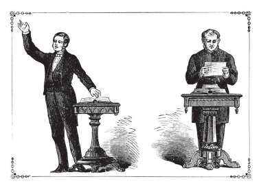 Sol ve sağ, vintage çizgi çizme veya illüstrasyon oyma el yazması için sınırlı bir hoparlör hazırlıksız bir hoparlör