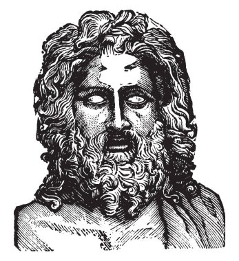 Jüpiter heykel dünyanın yedi harikası, vintage çizgi çizme veya oyma illüstrasyon biriydi.