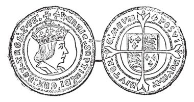 Henry VII'ın hangi kasten sözde büyük altın sikke 240 taneler, vintage çizgi çizme veya oyma illüstrasyon ihtişamını yansıtacak şekilde.