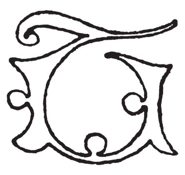 Gotik bir mektupta O çizim veya illüstrasyon oyma uncial, vintage çizgi
