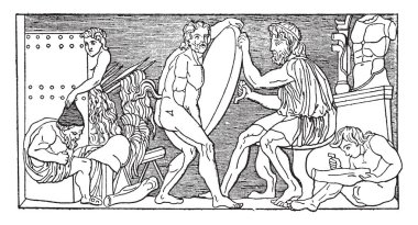 Bir Vulkan Forge bu. Bütün erkekler iş, vintage çizgi çizme veya oyma illüstrasyon ilgili bir şey mi yapıyorsun.