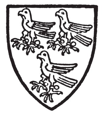 Fauconer gümüş üç şahin gules, vintage çizgi çizme veya oyma illüstrasyon delik.