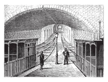 Füniküler Demiryolu La Croix-Rusçuk Lyon, vintage oyulmuş şekilde görüntüleyin. Endüstriyel ansiklopedi E.-O. Lami - 1875