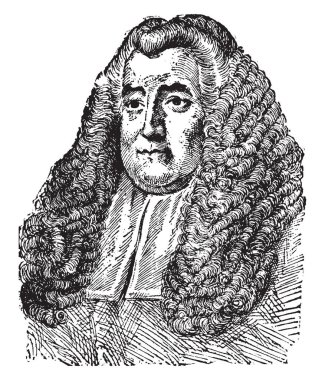 Sir William Blackstone, 1723-1780, he was an English jurist, judge and politician, famous for writing the commentaries on the laws of England, vintage line drawing or engraving illustration clipart