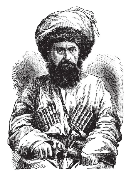 Shamyl 1797 1871 빈티지 그림의 이슬람교도의 Avar 정치적 종교적 지도자 — 스톡 벡터