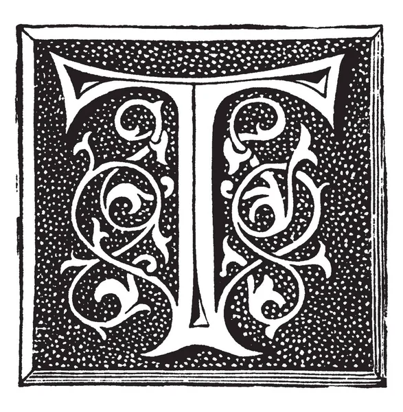 Una Letra Mayúscula Decorativa Ornamental Dibujo Línea Vintage Ilustración Grabado — Vector de stock