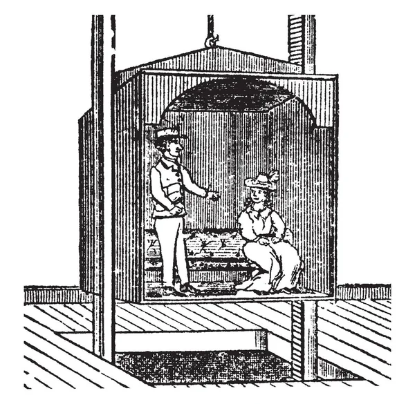 Лифт Механическое Приспособление Подъема Зерна Лиц Верхний Этаж Рисунок Винтажной — стоковый вектор
