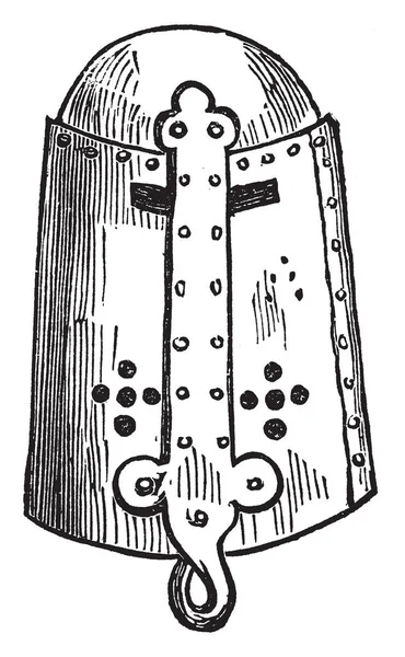 Геральдический Шлем Закругленным Верхом Этом Изображении Рисунок Винтажной Линии Гравировка — стоковый вектор