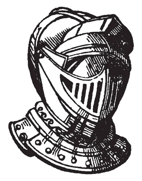 Шлем Full Barred Защищает Лицо Рисунок Винтажной Линии Гравировки Иллюстрации — стоковый вектор