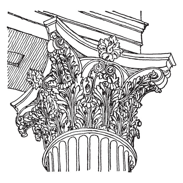 Коринфская столица, из Храма Марса, римская архитектура, ее ответвление Композитный, винтажный рисунок линии или гравировка иллюстрации
.