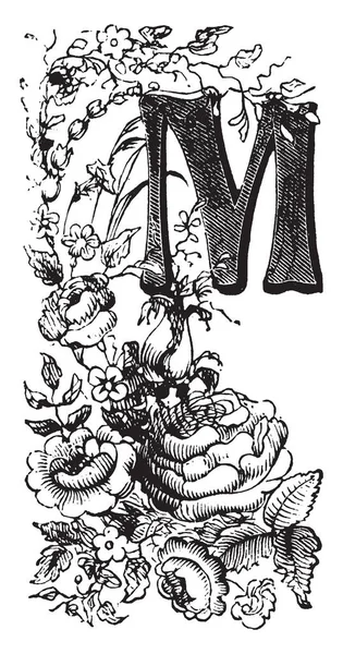 Egy Betű Virágok Vintage Vonalas Rajz Vagy Metszet Illusztráció — Stock Vector