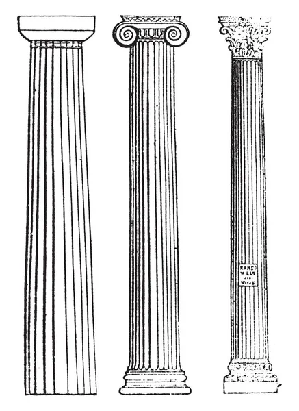 脊髓直立用于支撑建筑物 复古线条画或雕刻插图 — 图库矢量图片