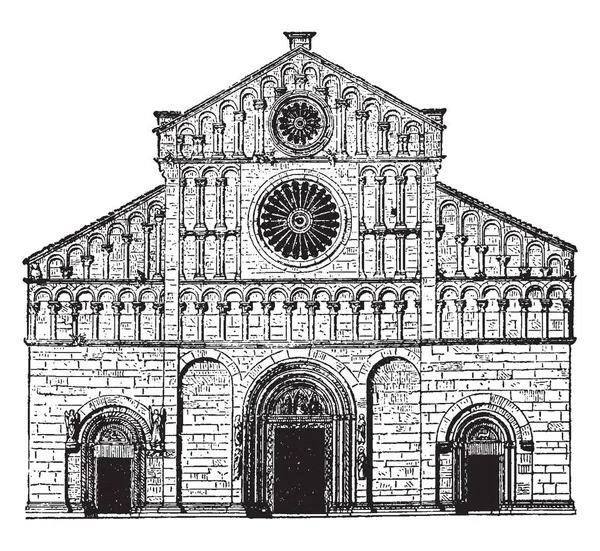 Romaanse Kathedraal Aartsbisschoppelijk Kathedraal Van Zara Romaanse Architectuur Vintage Lijntekening — Stockvector