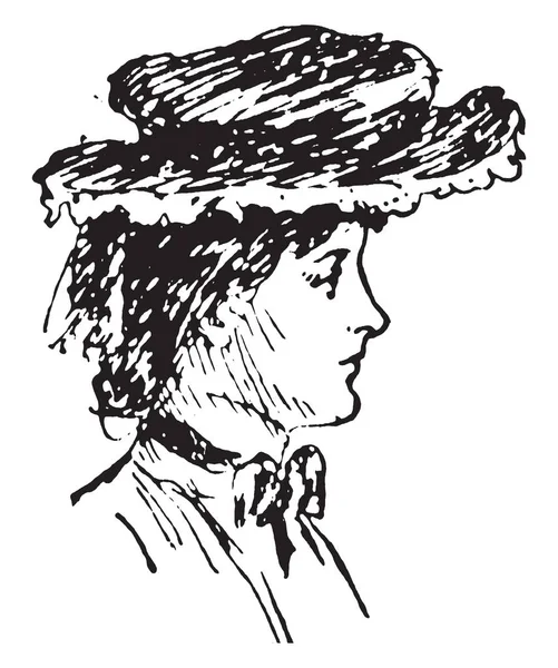 Pravý Profil Obličeje Žena Kloboukem Tomto Obrázek Vintage Kreslení Čar — Stockový vektor