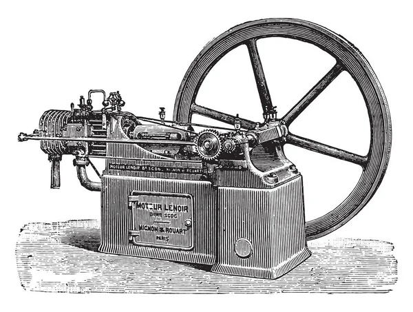 Lenoir Motor Novo Tipo Vintage Gravada Ilustração Enciclopédia Industrial Lami — Vetor de Stock