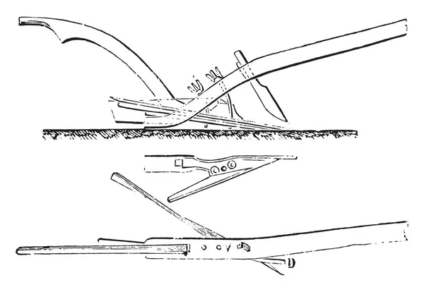 Elevazione Piano Vecchio Aratro Migliora Sud Della Francia Illustrazione Incisa — Vettoriale Stock