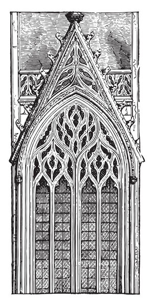 Gothic window of the late fifteenth century arch tierce point three mullions, ending in a fiery network, vintage engraved illustration. Industrial encyclopedia E.-O. Lami - 1875