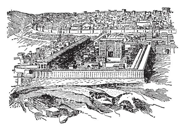 Ein Altes Bild Des Restaurierten Jüdischen Tempels Jerusalem Vintage Linienzeichnung — Stockvektor