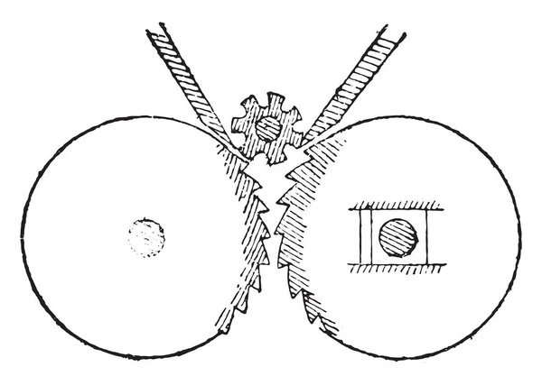 Sezione Frantoio Due Cilindri Scanalati Illustrazione Incisa Epoca Enciclopedia Industriale — Vettoriale Stock