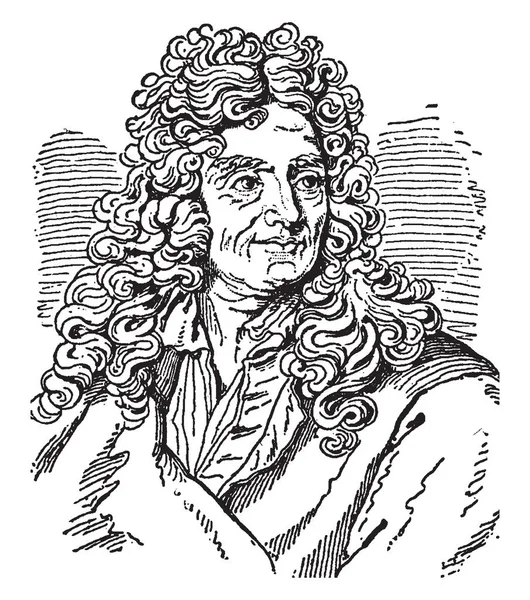 Nicolas Boileau 1636 1711 Poeta Critico Francese Illustrazione Linee Vintage — Vettoriale Stock