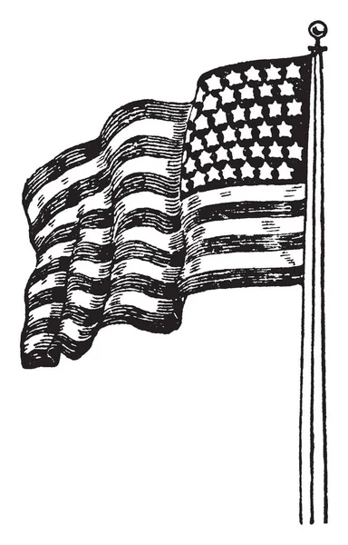 向后美国国旗 这面国旗有水平条纹和星星在国旗的右上角 复古线画或雕刻插图 — 图库矢量图片