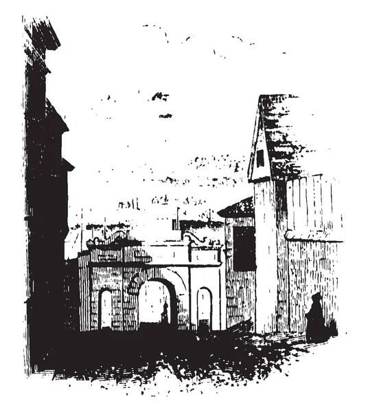 Palace Gate American Revolution Порция Сторожевой Домик Винтажный Рисунок Линии — стоковый вектор