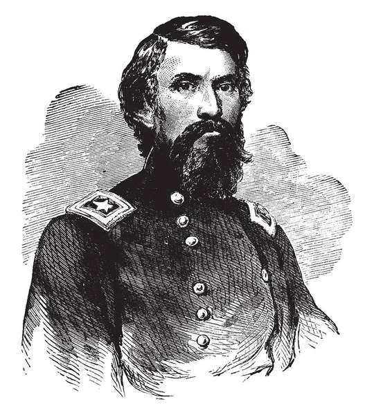 一般的なジョン ビュフォード 1826 1863 彼はアメリカ南北戦争 ビンテージの線描画や彫刻イラスト中に准将として連合のため戦った米国陸軍騎兵隊の将校 — ストックベクタ